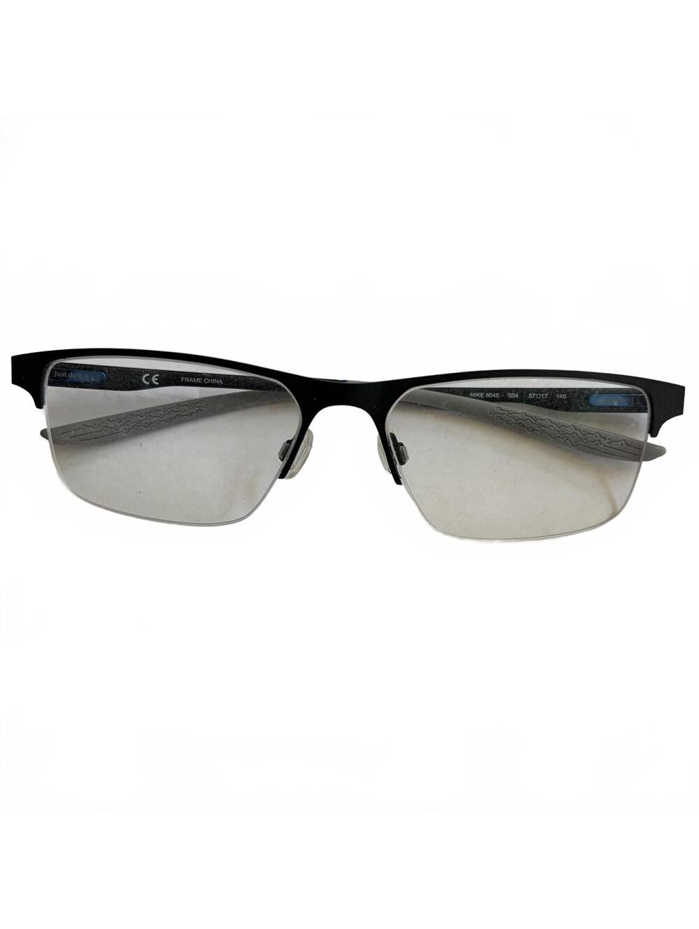 Nike 8045 004 Rectangle Half Rim Eyeglasses Satin Black Wolf Grey Men 57-17-140